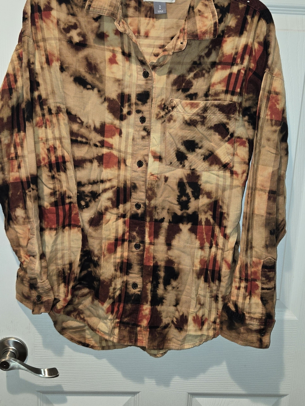 Old Navy Men's Tie-Dye Plaid Button-Down Shirt - Tan, Brown & Rust